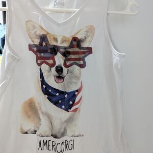 White Amercorgi Tank Top with Patriotic Design